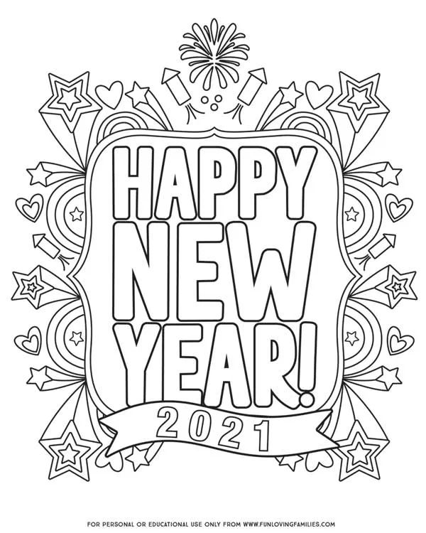 Happy new year coloring pages for