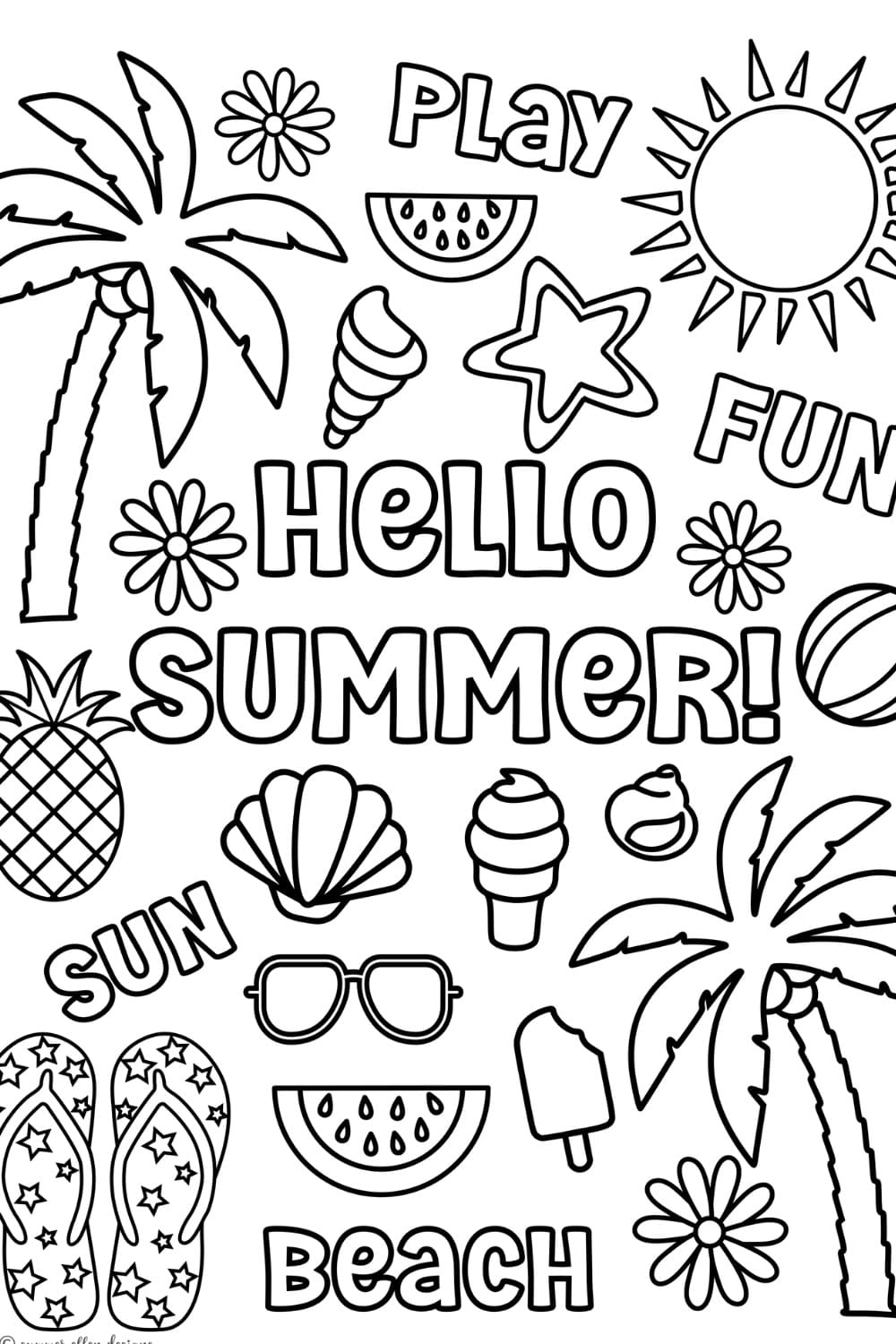 Printable hello summer image coloring page