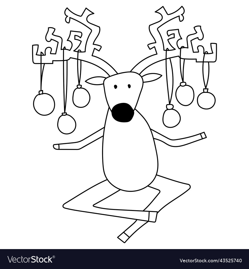 Christmas coloring page with funny deer outline vector image