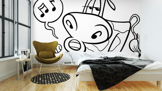 Wall mural singing cow cartoon coloring page