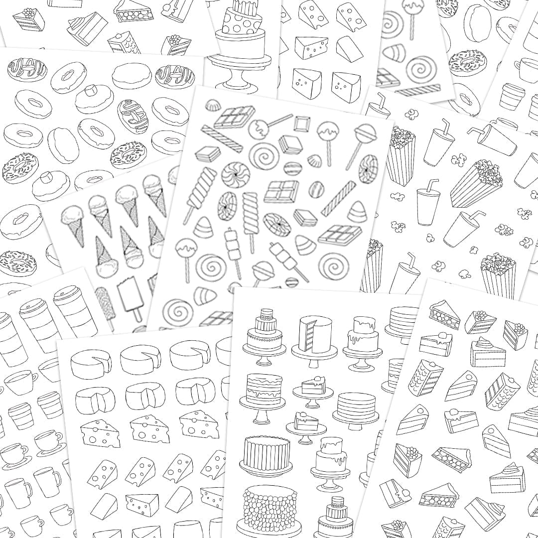 Printable planner stickers coloring banquet food theme stickers