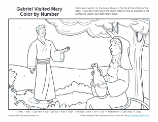 Gabriel visited mary color by number page on sunday school zone