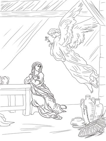 Angel gabriel visits mary coloring page from misc artists category select from printable crâ angel coloring pages coloring pages nativity coloring pages