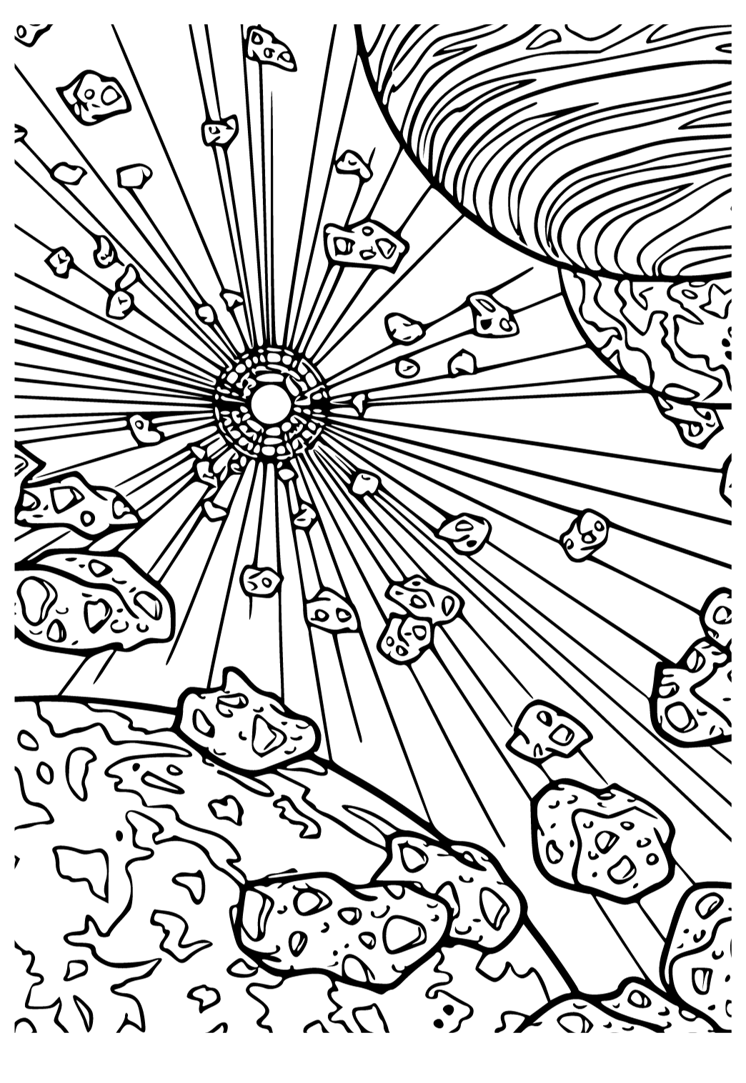 Free printable galaxy asteroids coloring page for adults and kids