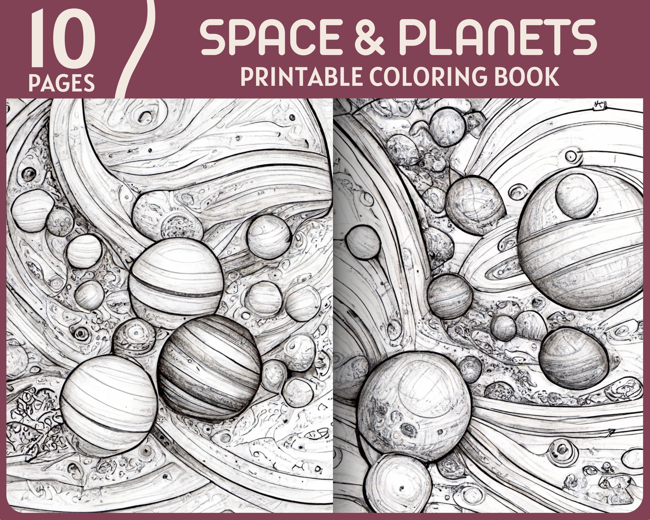 Space planets coloring pages fantasy art universe planet galaxy coloring book printable planet and space coloring page