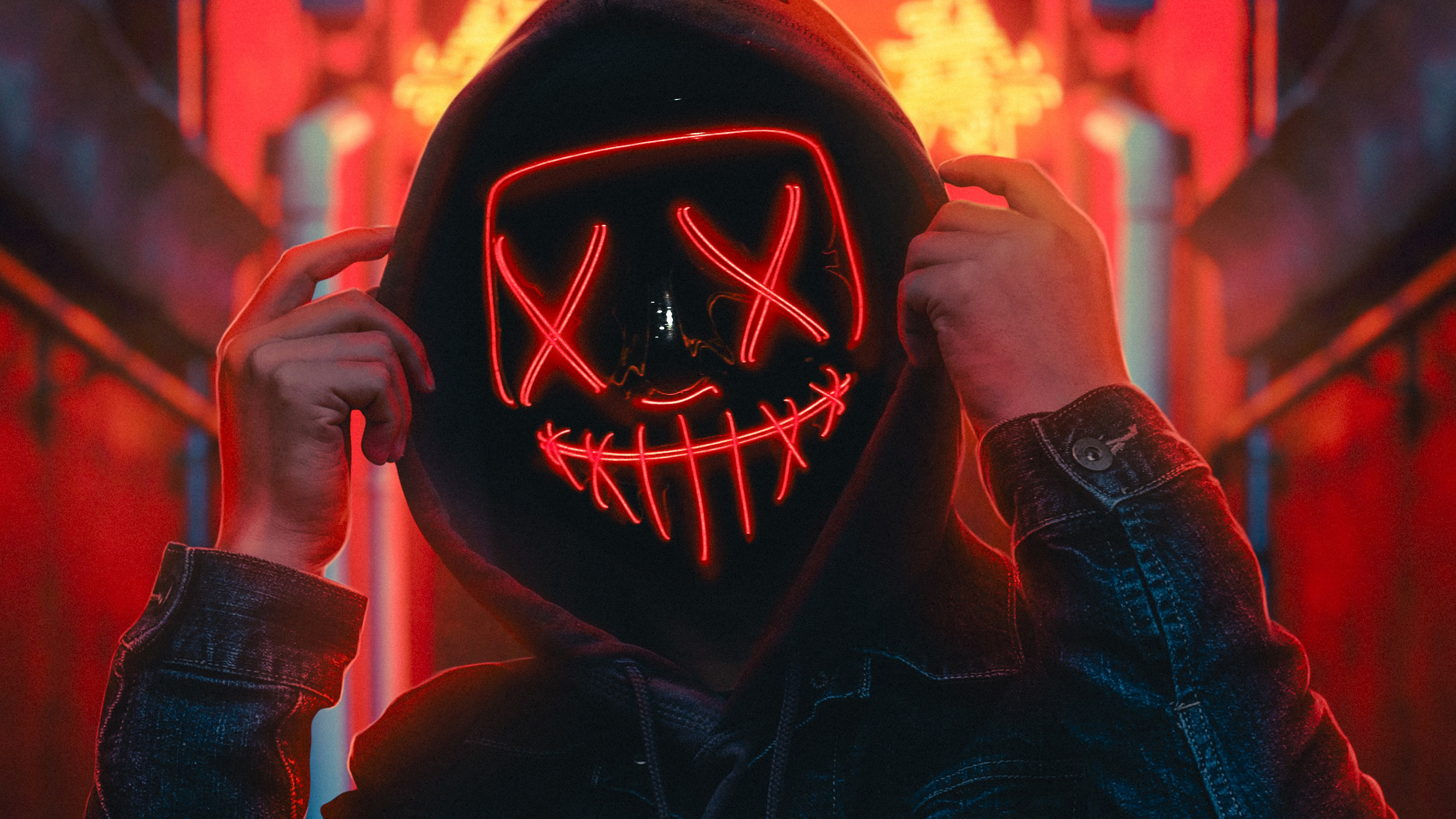 X hoodie guy red neon light k p resolution hd k wallpapers images backgrounds photos and pictures