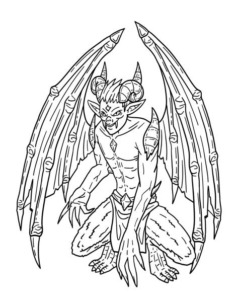 Halloween perching gargoyle isolated coloring page stock illustration