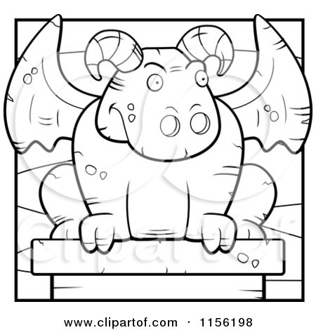 Cartoon clipart of a black and white stone guardian gargoyle at night