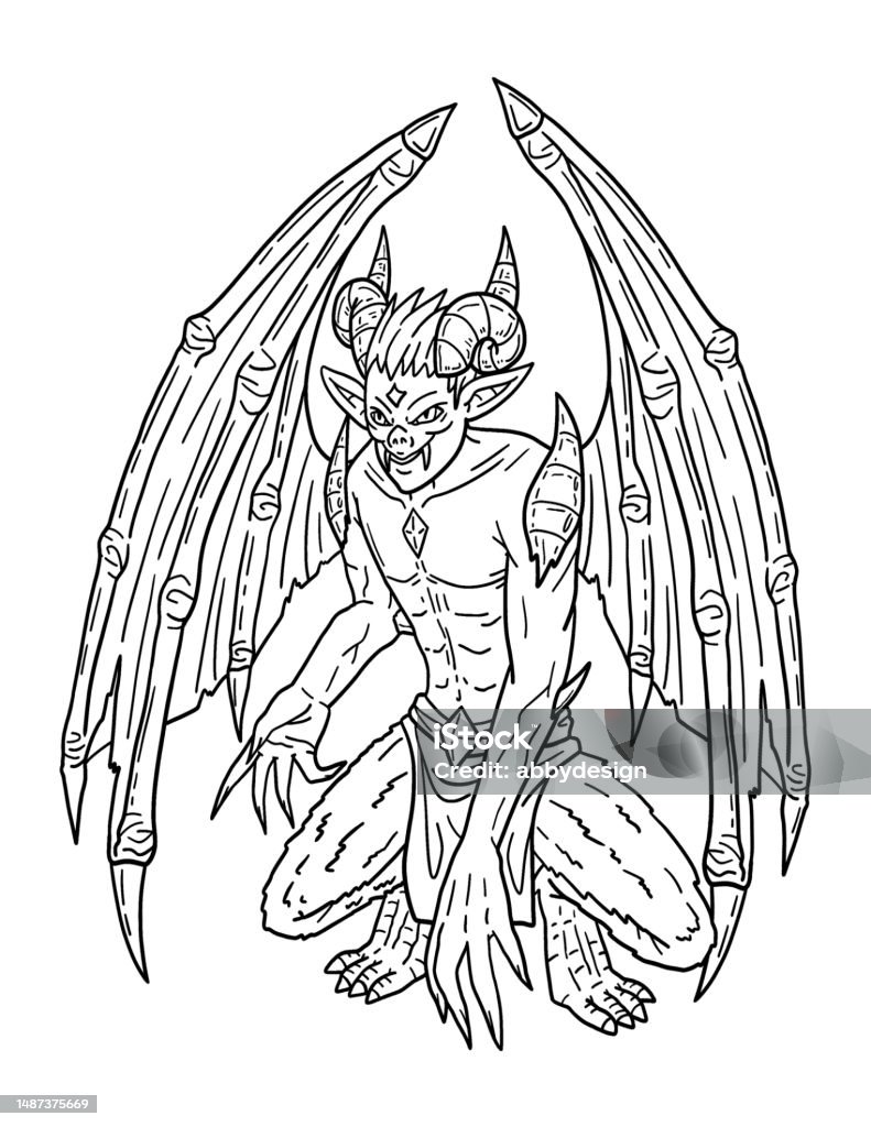 Halloween perching gargoyle isolated coloring page stock illustration