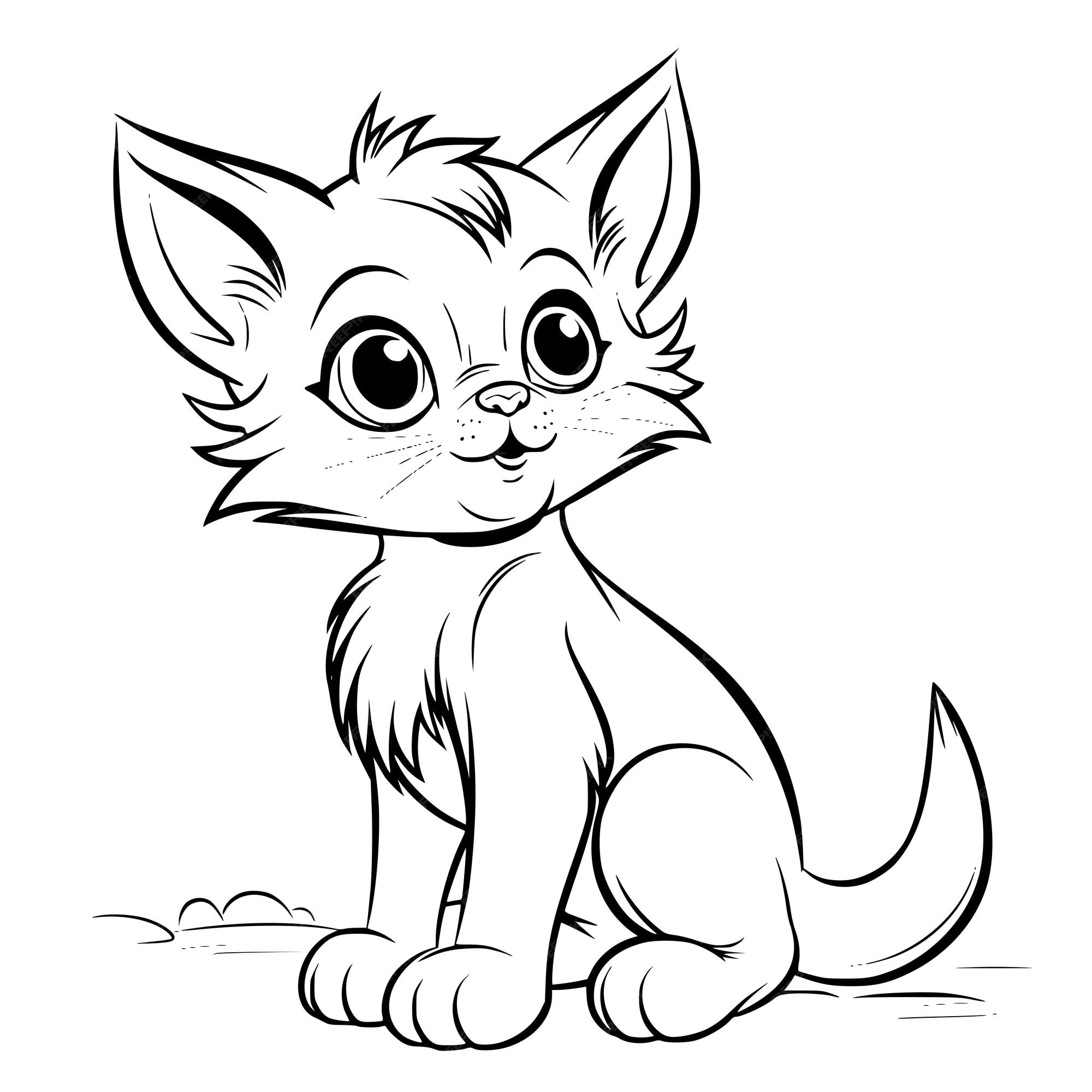 Premium vector cat standing coloring page drawing for kids