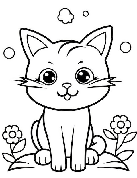 Premium photo cheerful cartoon cat coloring page easy and fun for kids