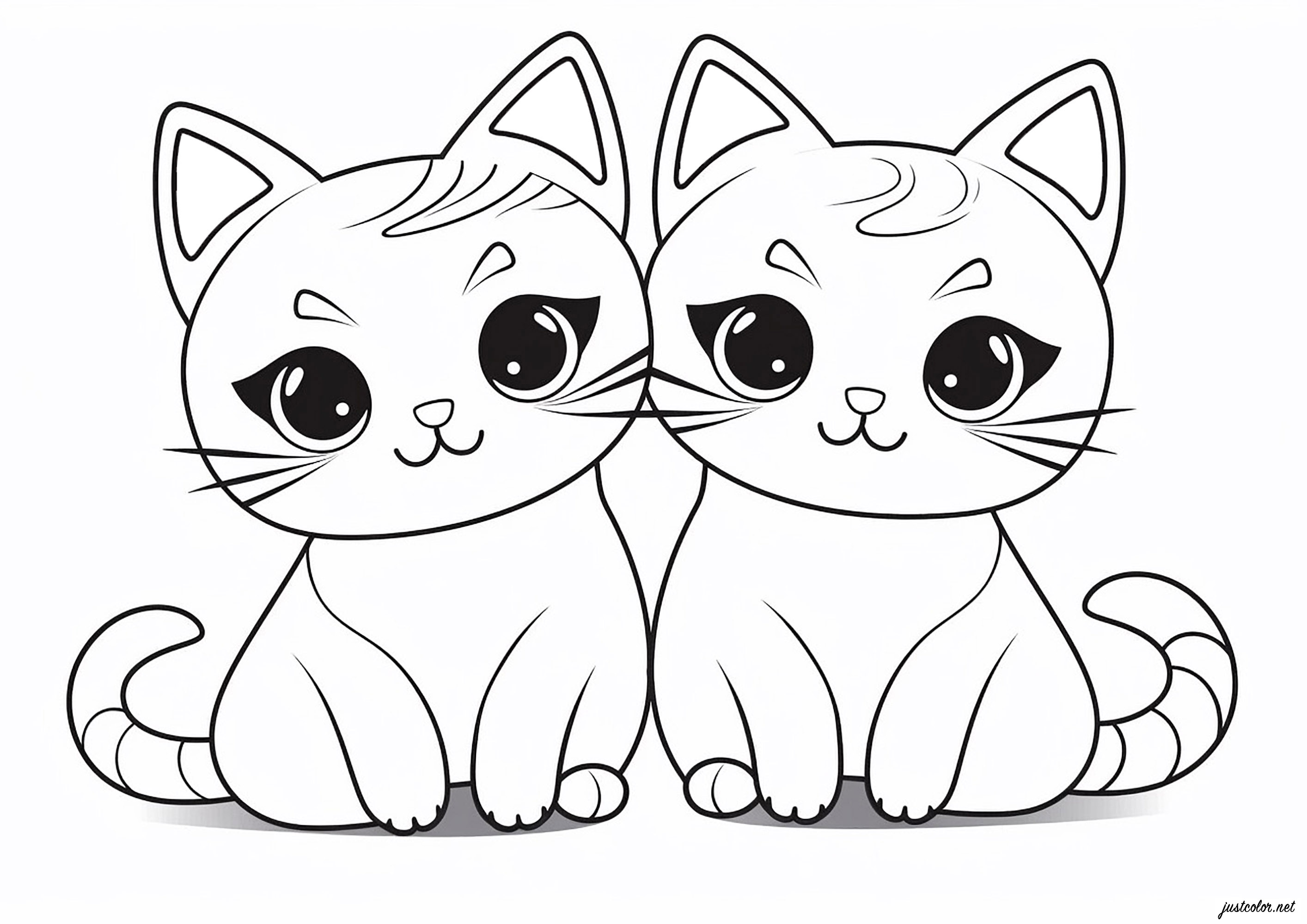 Two cats drawn in the simple kawaii style