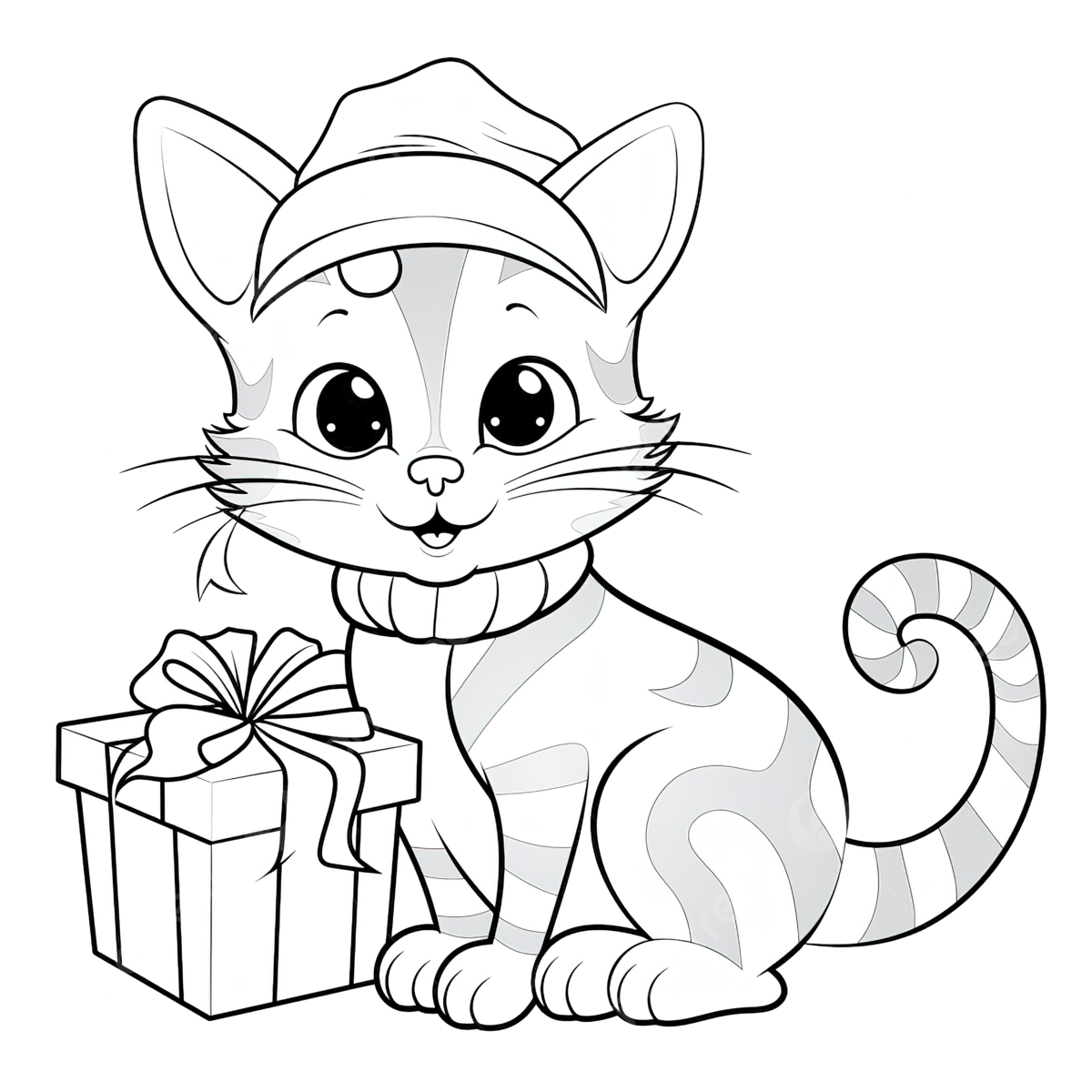 Gato de dibujos animados con regalo en navidad para colorear pãgina png dibujos navidad para colorear navidad divertida gato de navidad png imagen para dcarga gratuita