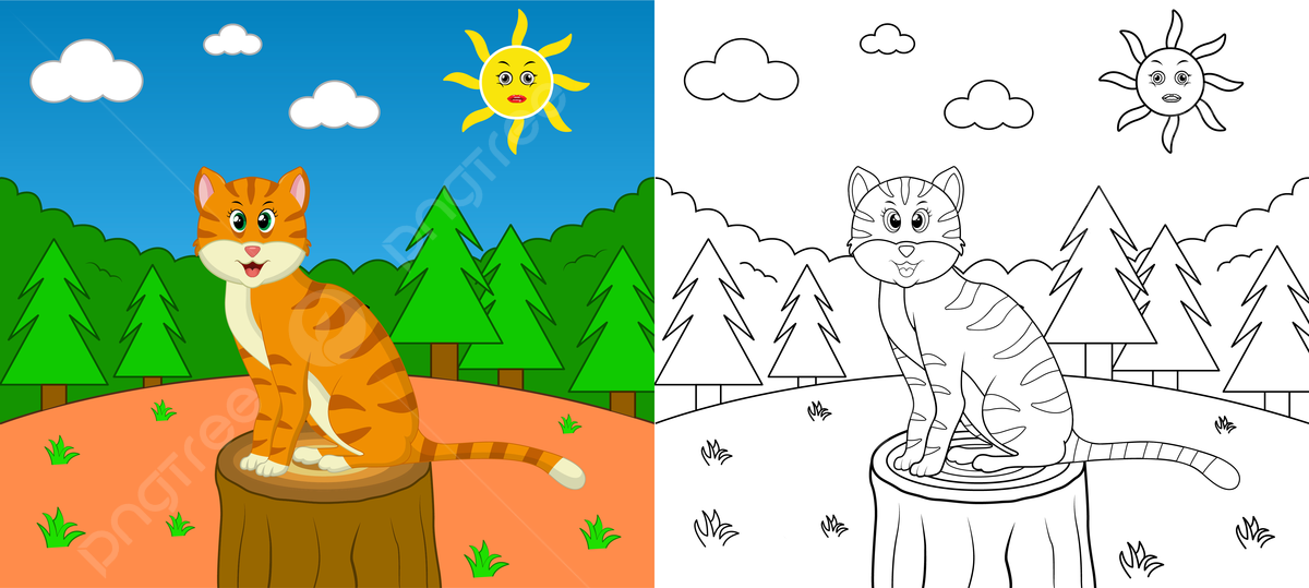 Fondo pãgina para colorear de gato de dibujos animados lindo de vida silvtre con ilustraciãn de vector de arte lineal fondo pãgina para colorear gato naturaleza imagen de fondo para dcarga gratuita