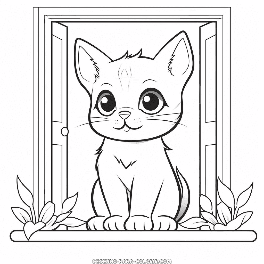 Desenho de gato na janela para colorir desenho para colorir