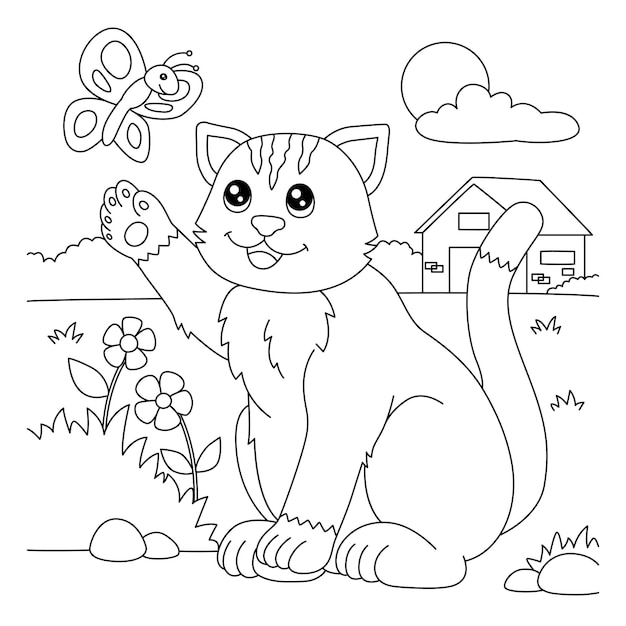 Premium vector cat coloring page for kids