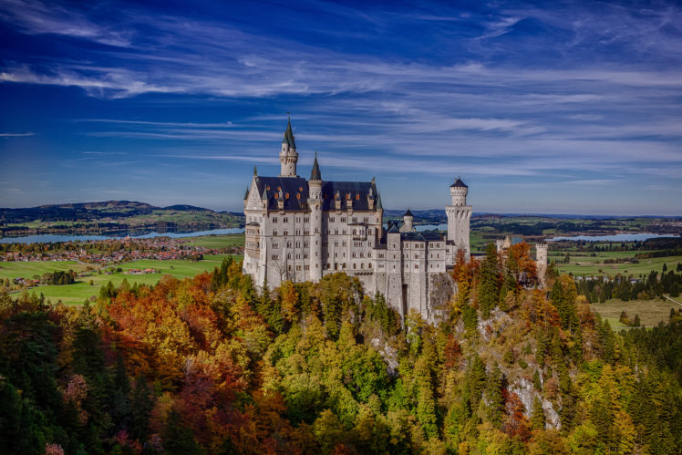 Neuschwanstein castle bavaria germany rock forest autumn castle landscape wallpapers hd desktop and mobile backgrounds