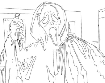 Printable scream colour page horror colouring page