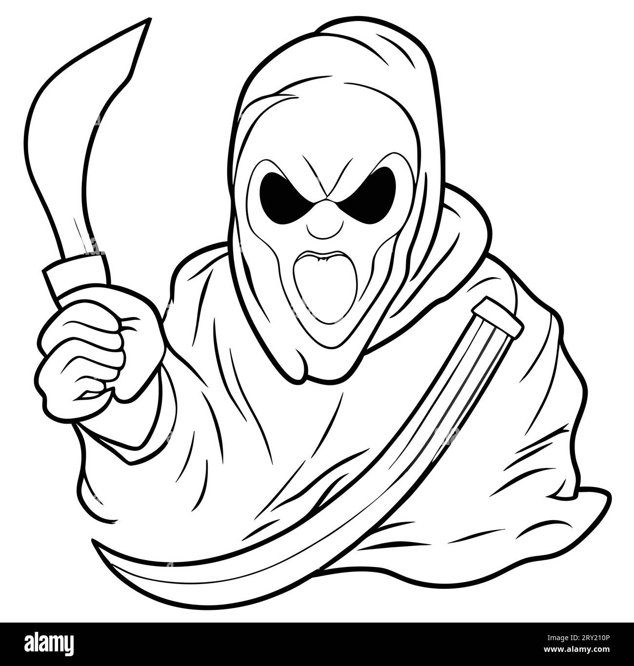 Ghost with knife coloring page art hi