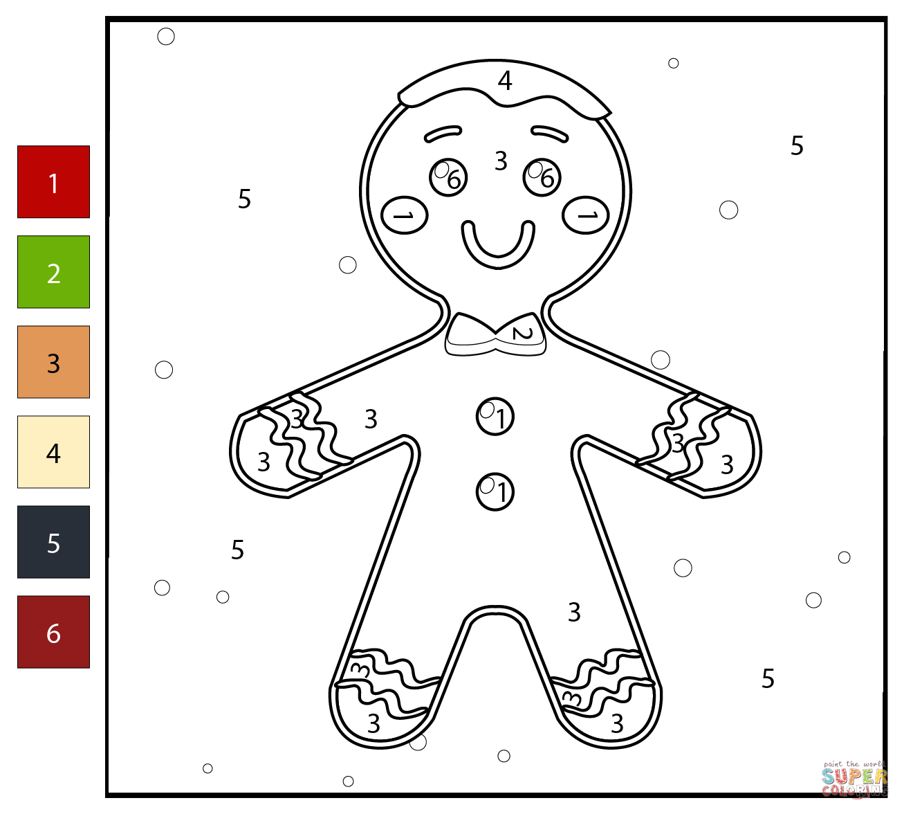 Gingerbread color by number free printable coloring pages