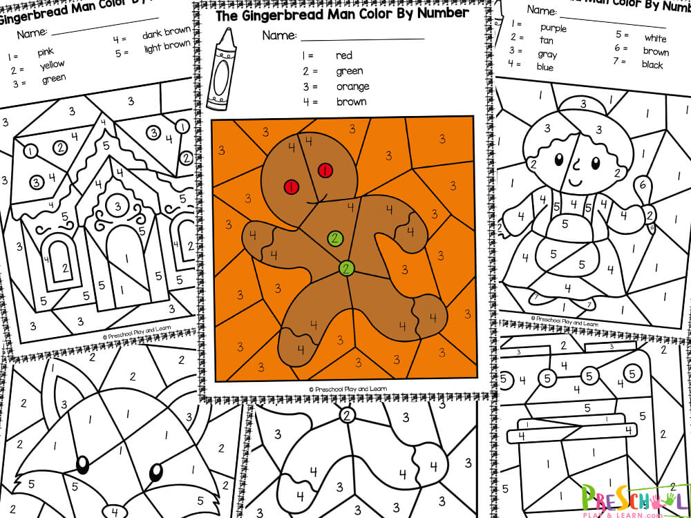 Free gingerbread man color by number worksheets