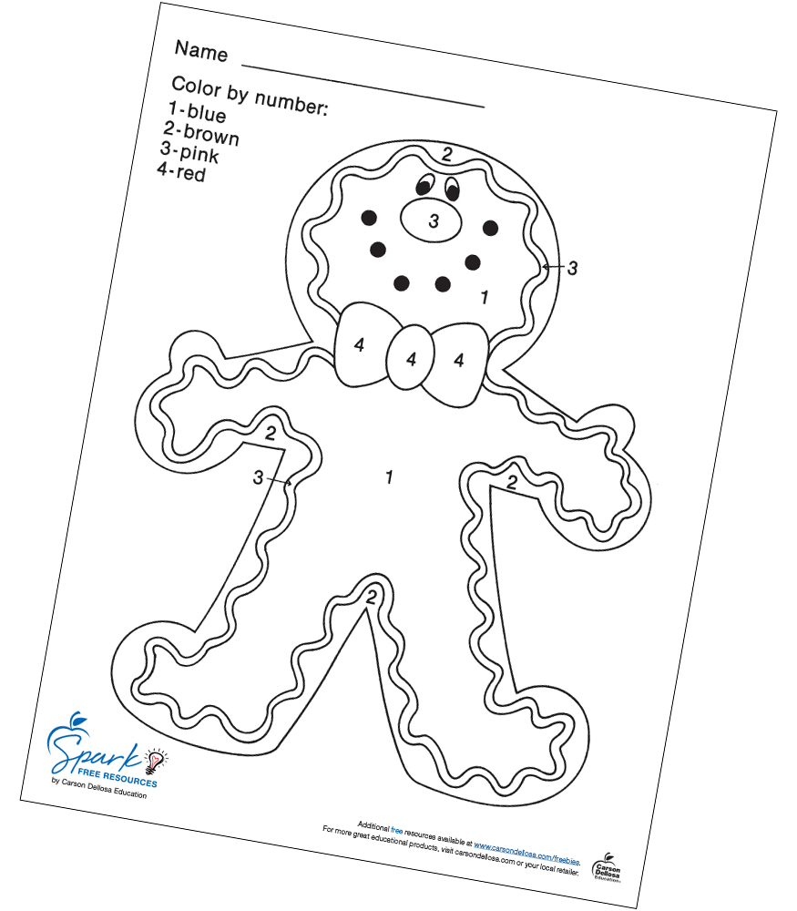 Gingerbread color by number free printable carson dellosa