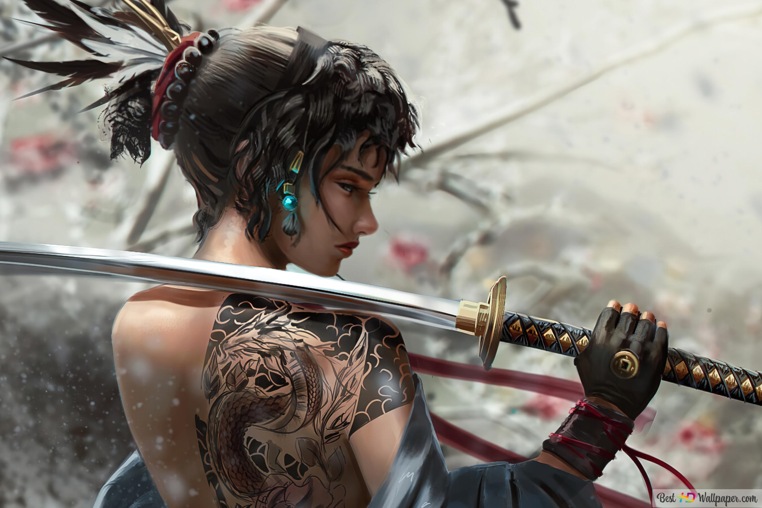 Samurai girl tattoo katana k wallpaper download