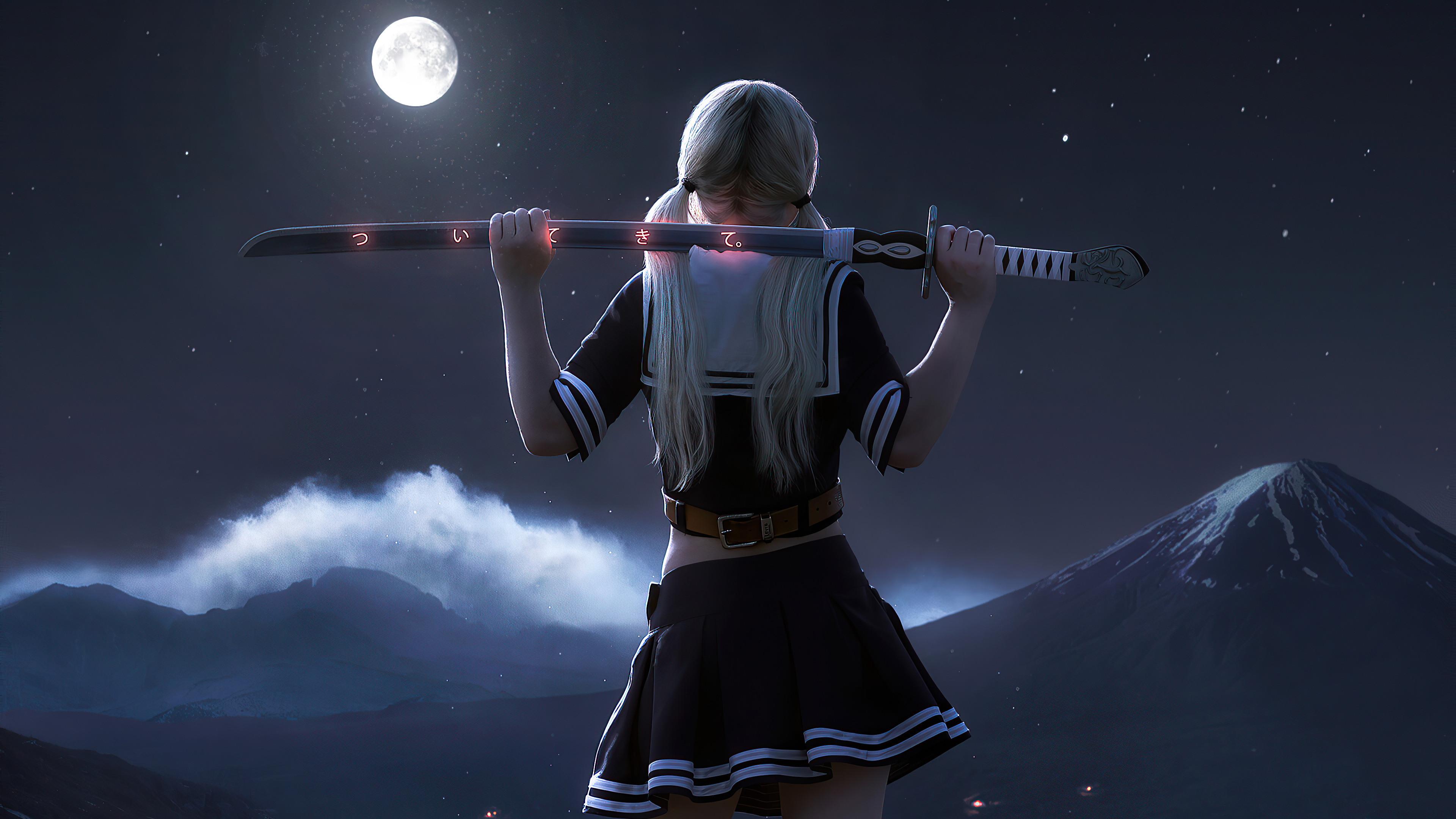Girl with katana at moonlight anime wallpaper k ultra hd id
