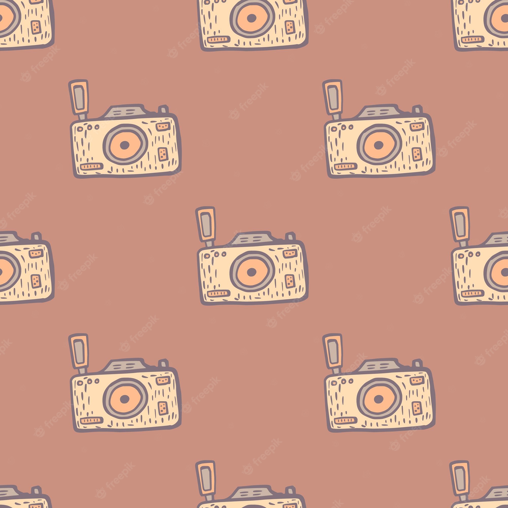 Premium vector photo camera seamless pattern cute vintage cameras background repeated texture in doodle style for fabric wrapping paper wallpaper tissue vector illustration