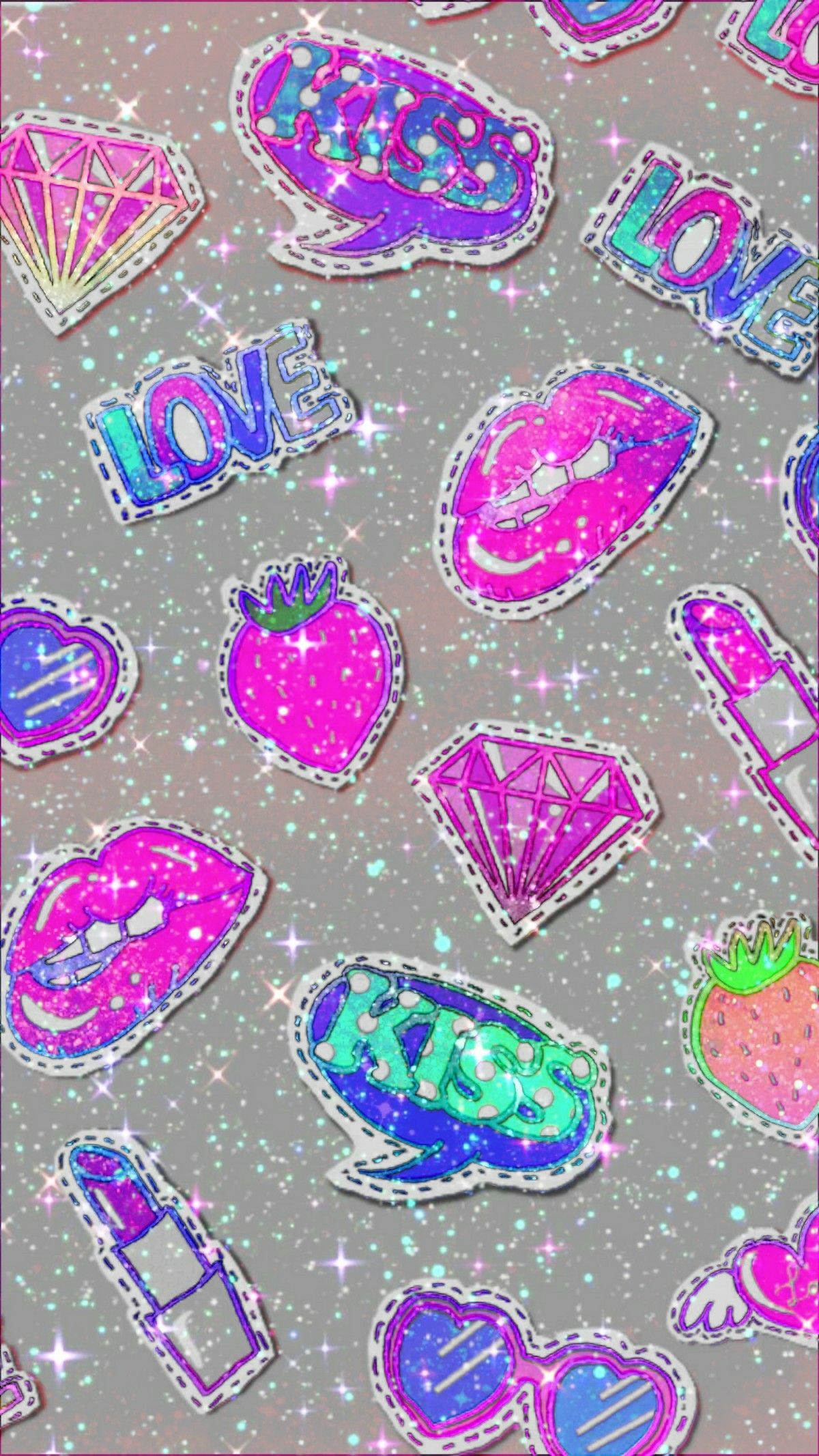 Glitter girl stickersma by me stickers glitter kiss love lips sparkly iphone wallpaper pink wallpaper girly bling wallpaper