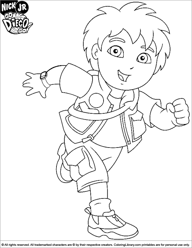 Go diego go coloring sheet diego having fun running coloring pages disney coloring pages cartoon coloring pages
