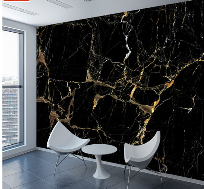 Gorgeous black and gold simulated marble wallpaper mural creative art â