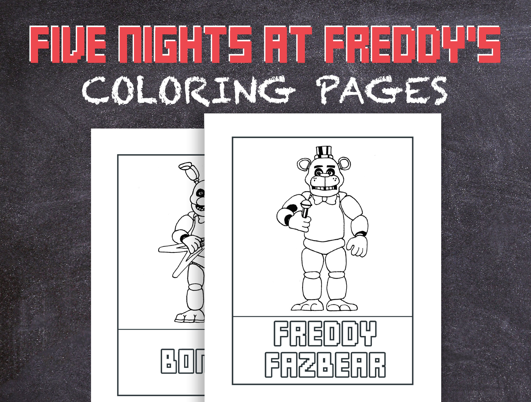 Five nights at freddys coloring pages fnaf colouring pages print at home pdf hand drawn instant download adult coloring book