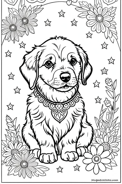 Create a coloring page of baby golden retriever