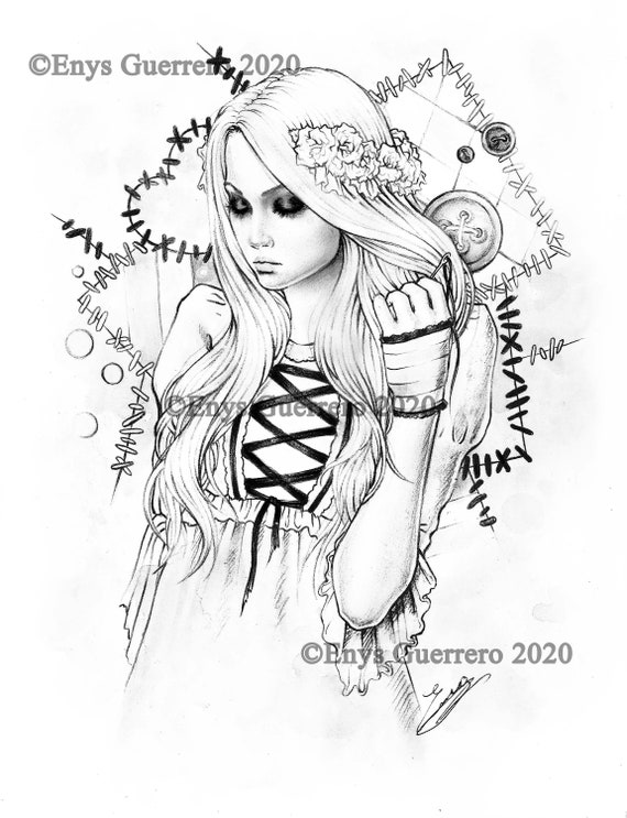 Stitching heart coloring page goth fantasy printable download jpg by enys guerrero