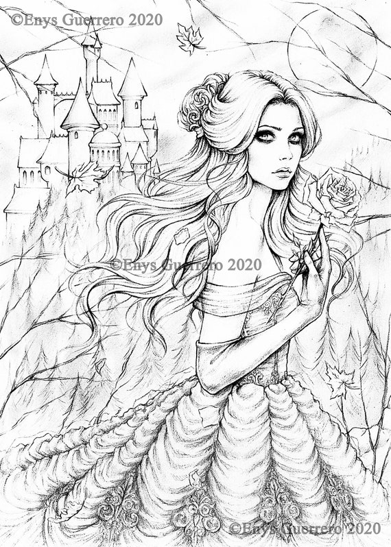 Princess belle coloring page goth fantasy printable download jpg by enys guerrero