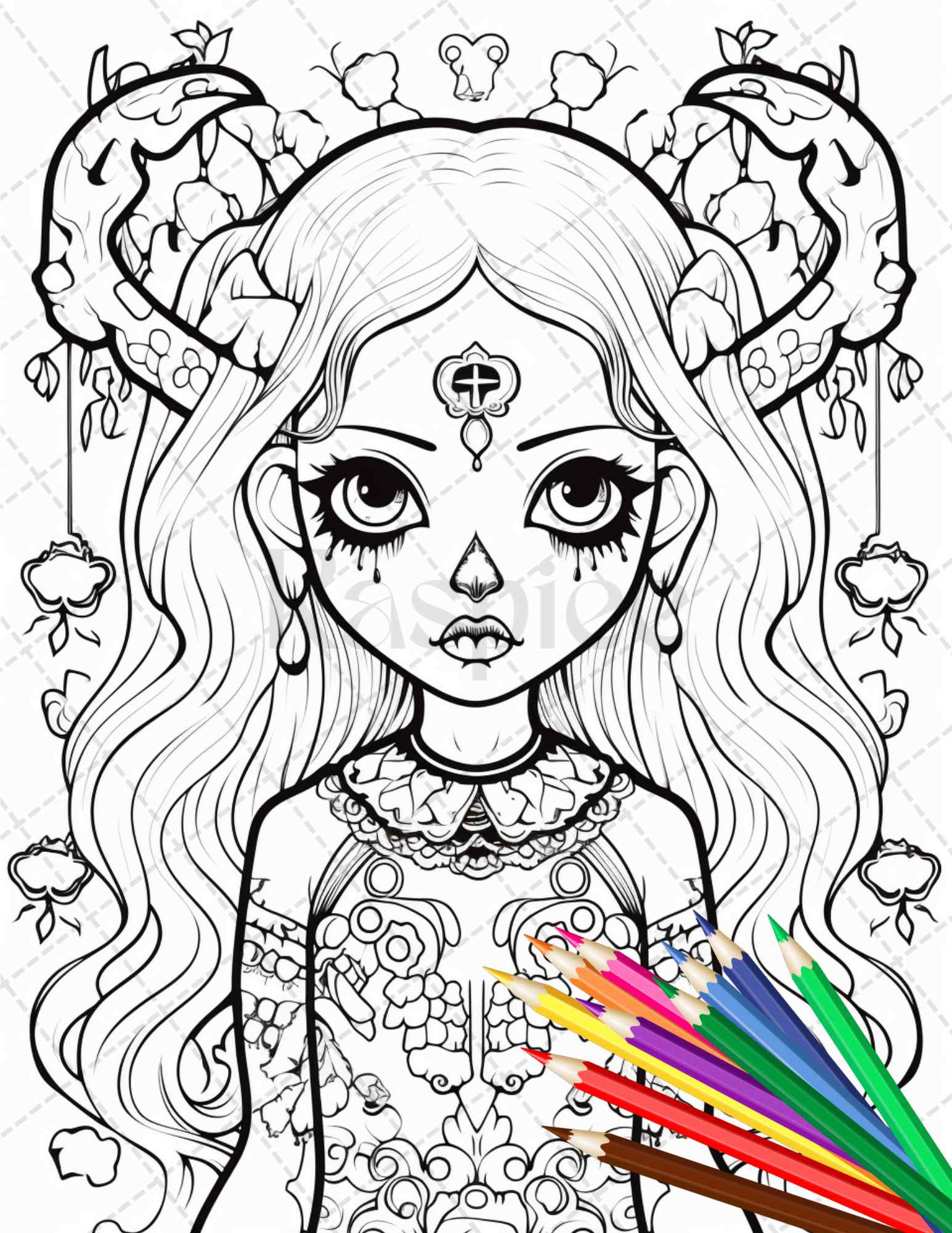 Creepy kawaii pastel goth coloring pages printable for adults gray â coloring