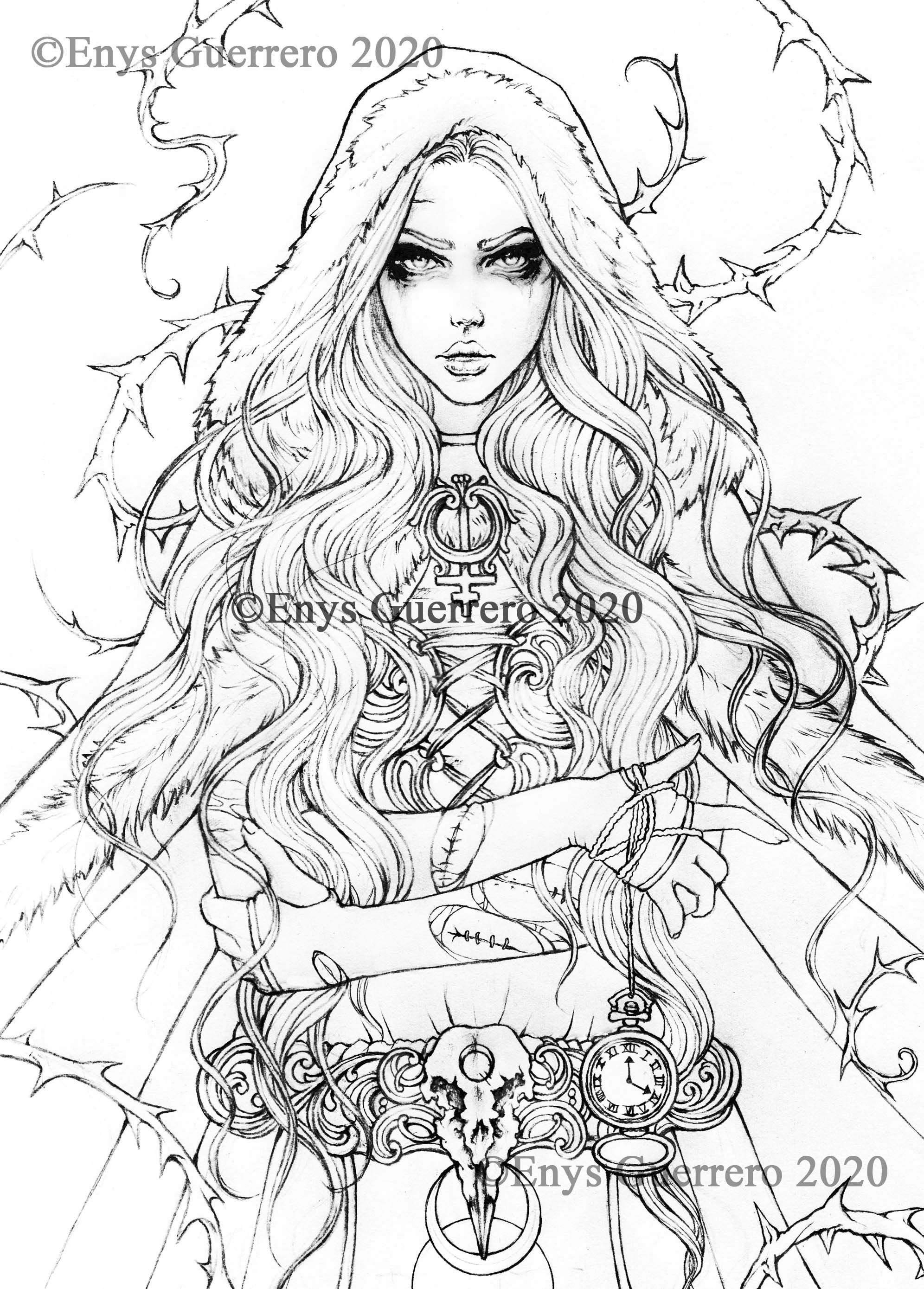 Reila coloring page goth fantasy printable download jpg by enys guerrero