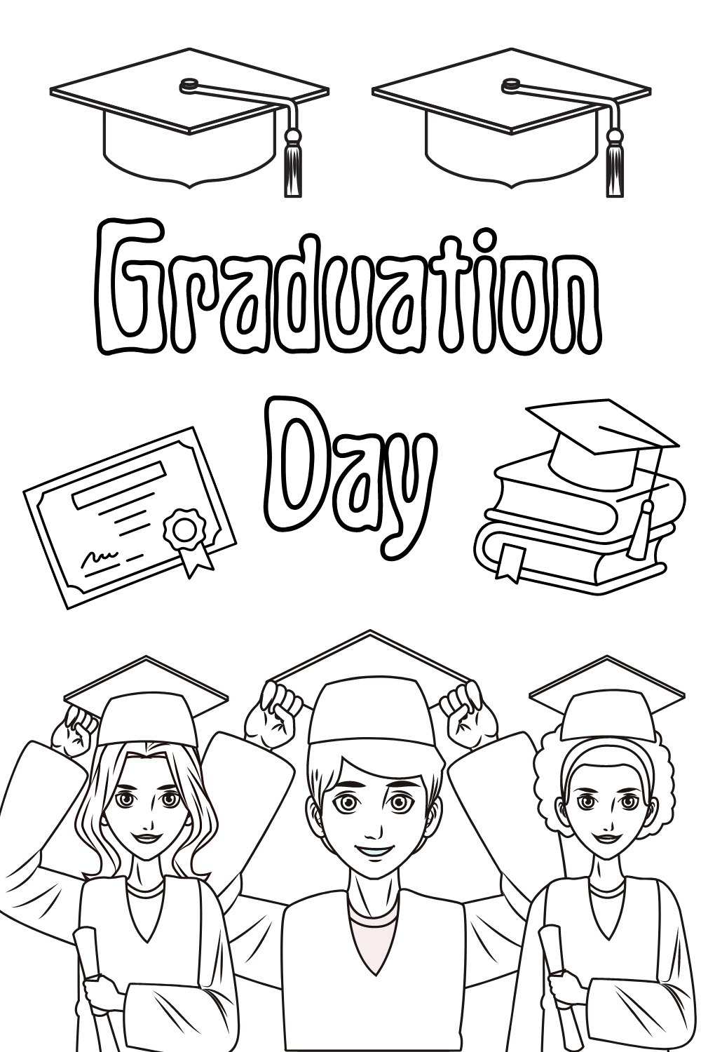 Cute graduation coloring pages including graduation gnomes