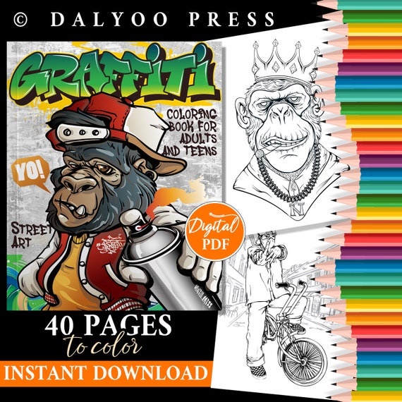 Graffiti coloring book for adults and teens digital coloring book printable coloring pages pdf coloring book download now