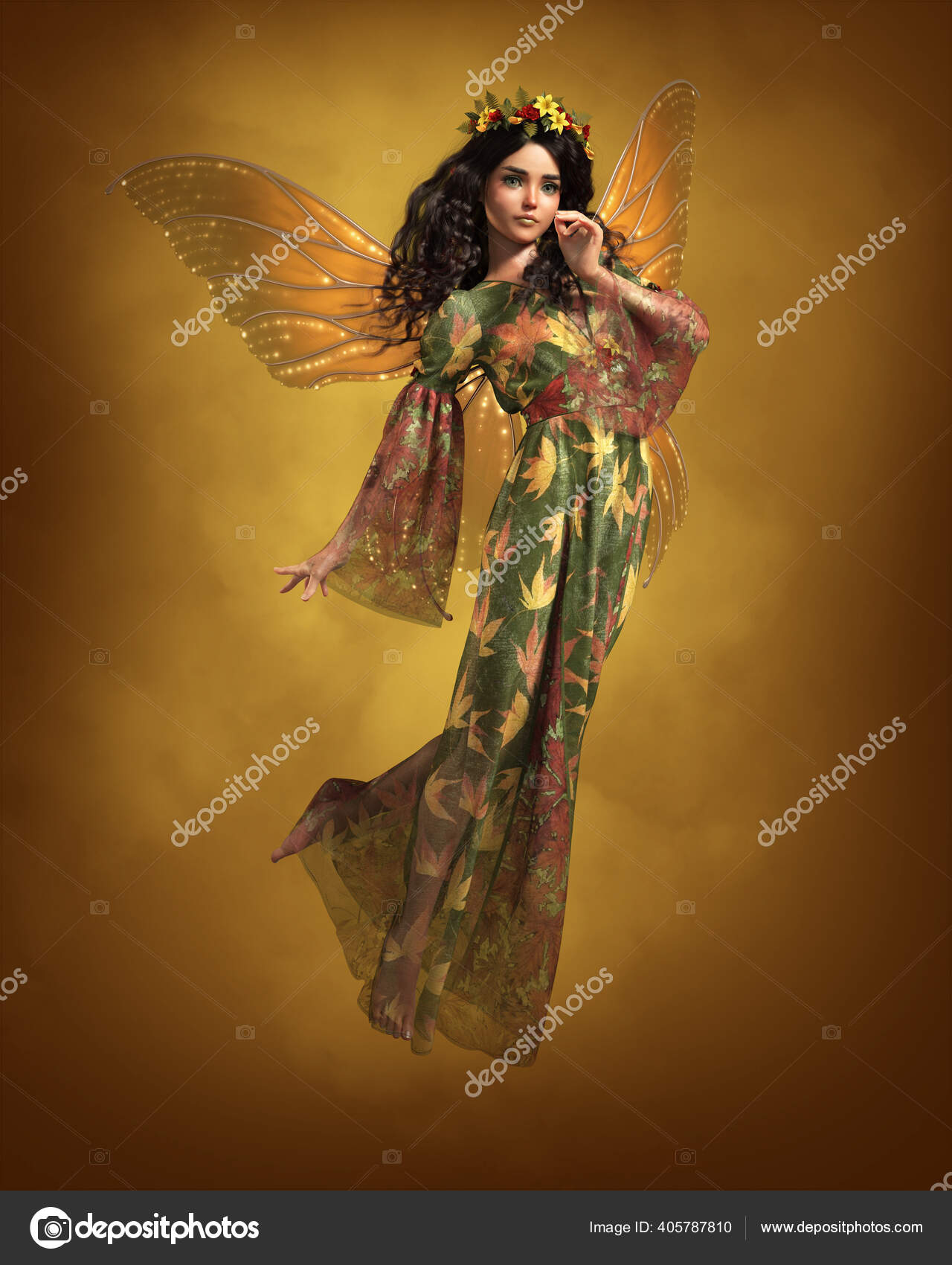 Puter graphics fairy autumnal dress yellow butterfly wings stock photo by majorgaine