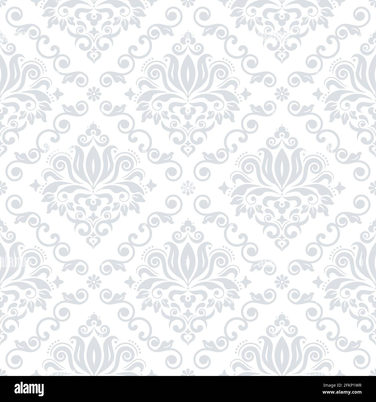 Classic damask wallpaper or fabric print pattern retro textile vector design royal elegant decor is silver gray on white background stock vector image art