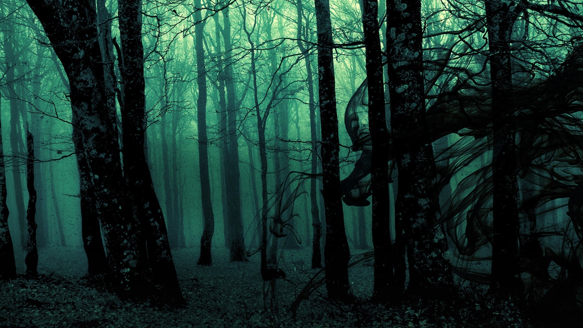 Green dark trees nature forest digital art spooky