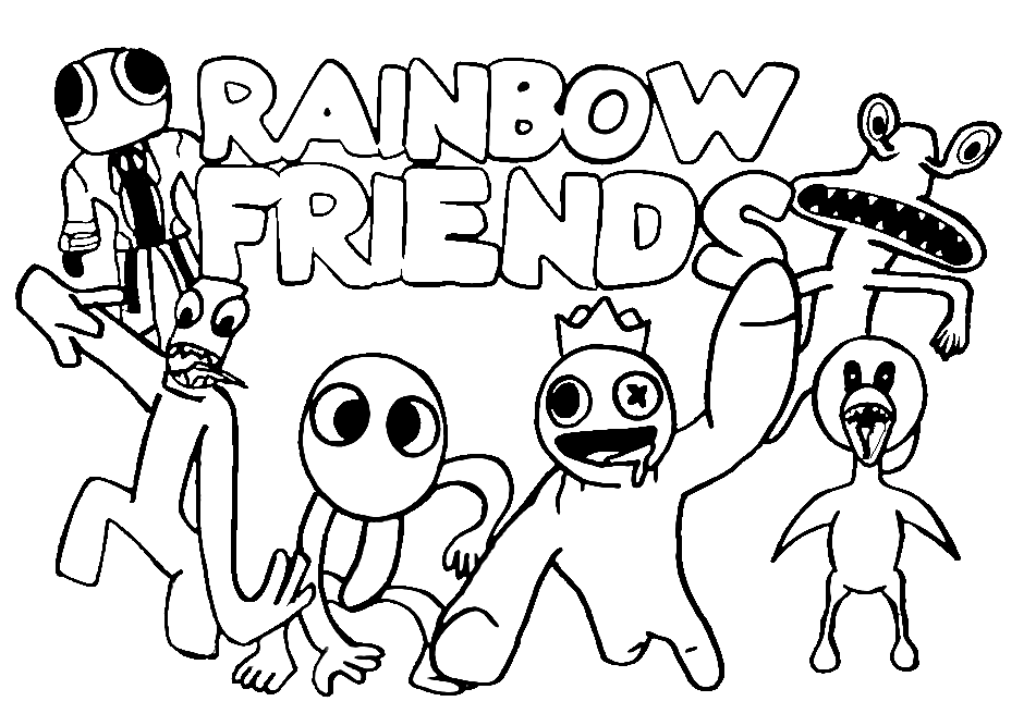 Green rainbow friends coloring pages printable for free download