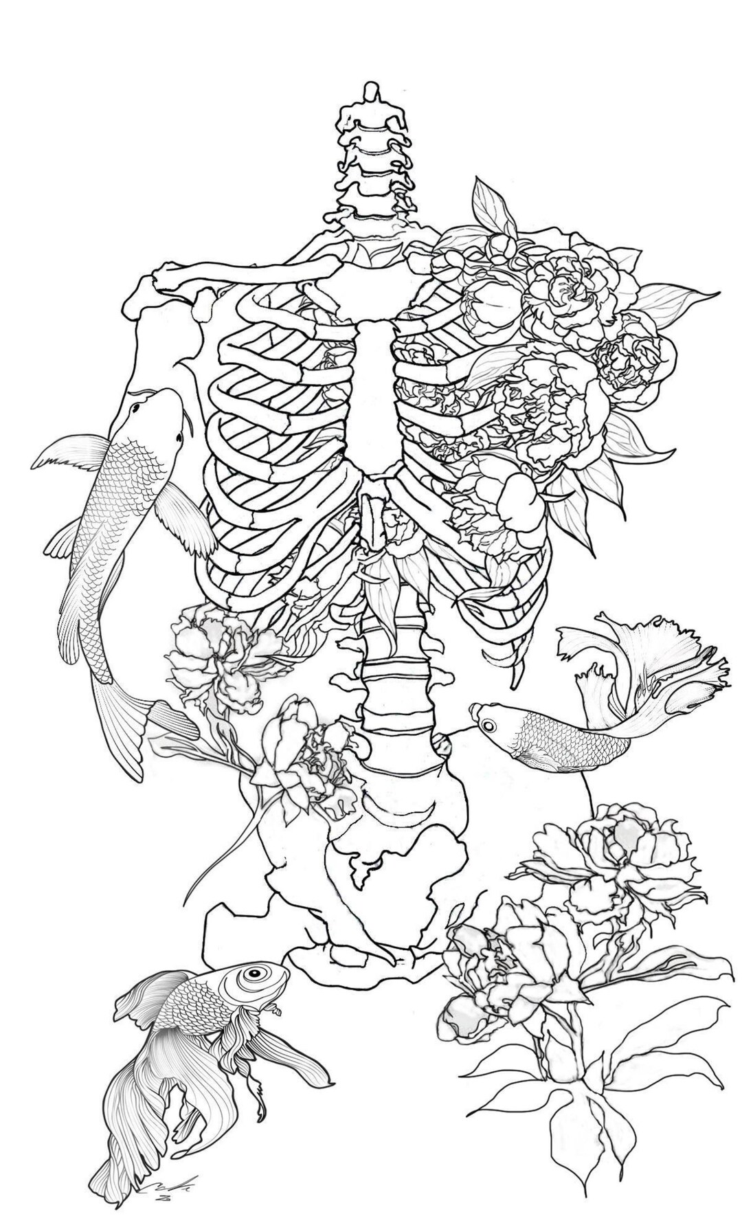 Beautiful bones digital coloring page for download original art all proceeds to charity