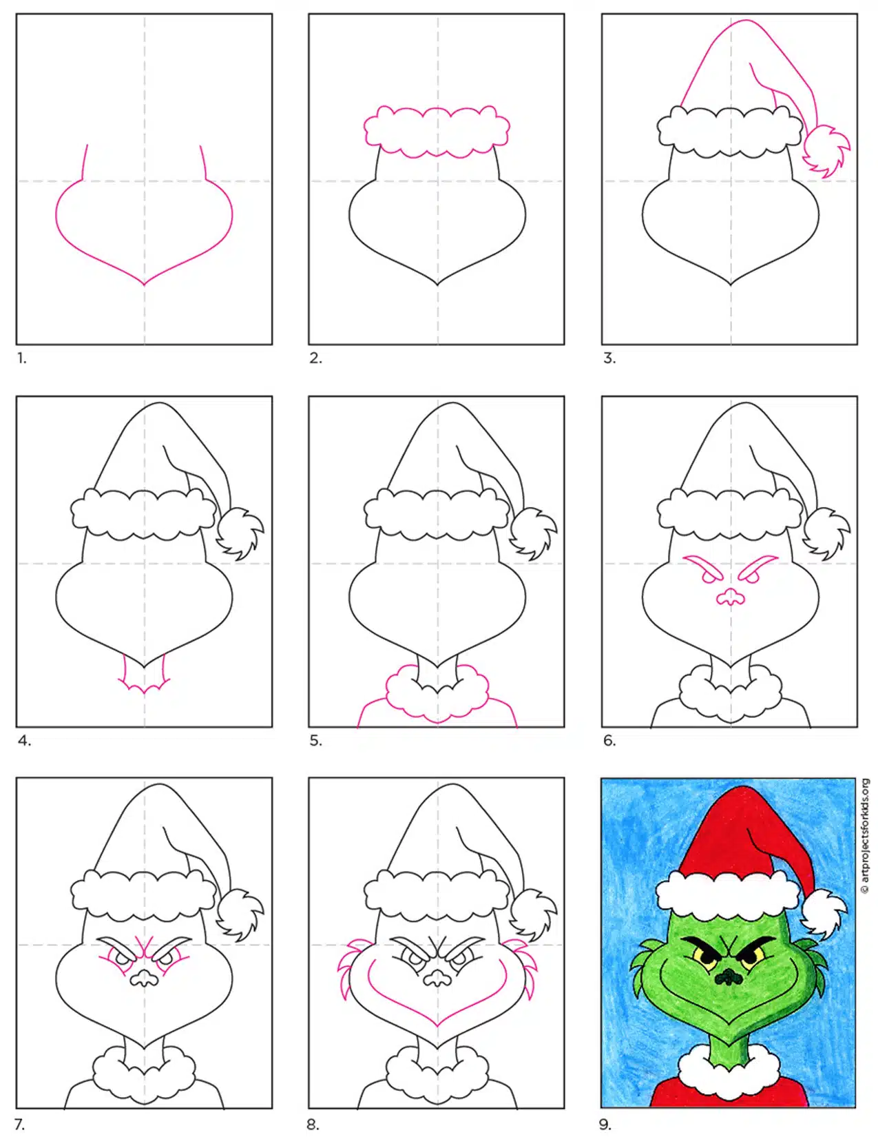 Easy how to draw the grinch tutorial video grinch coloring page