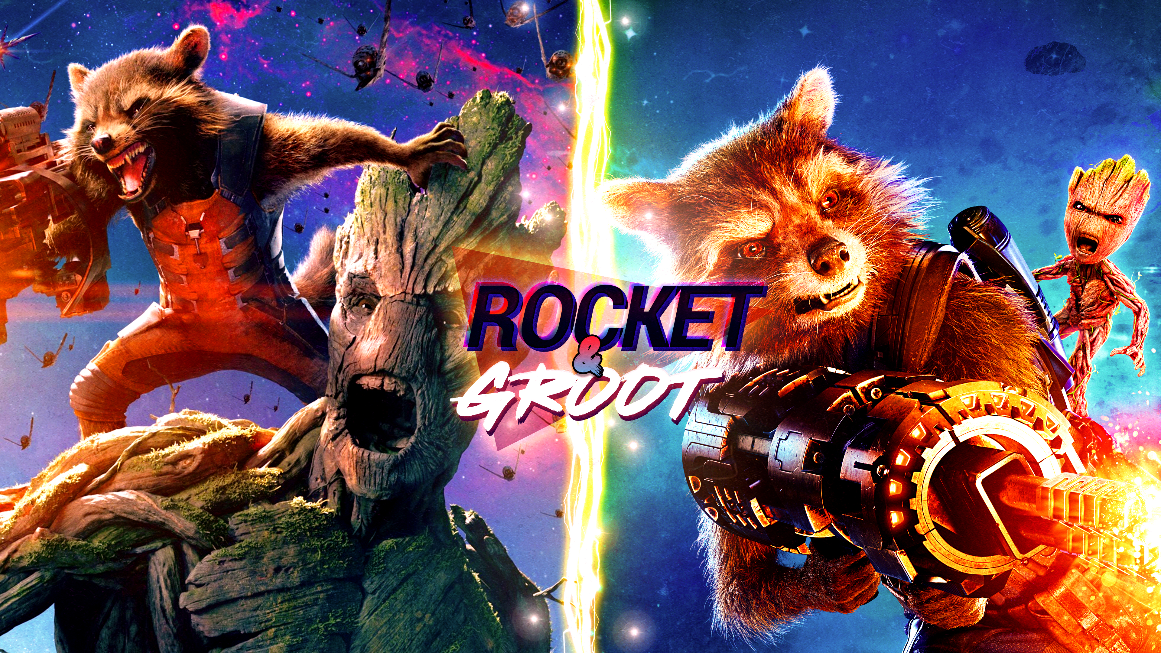Rocket and groot wallpaper k by leafpenguins on