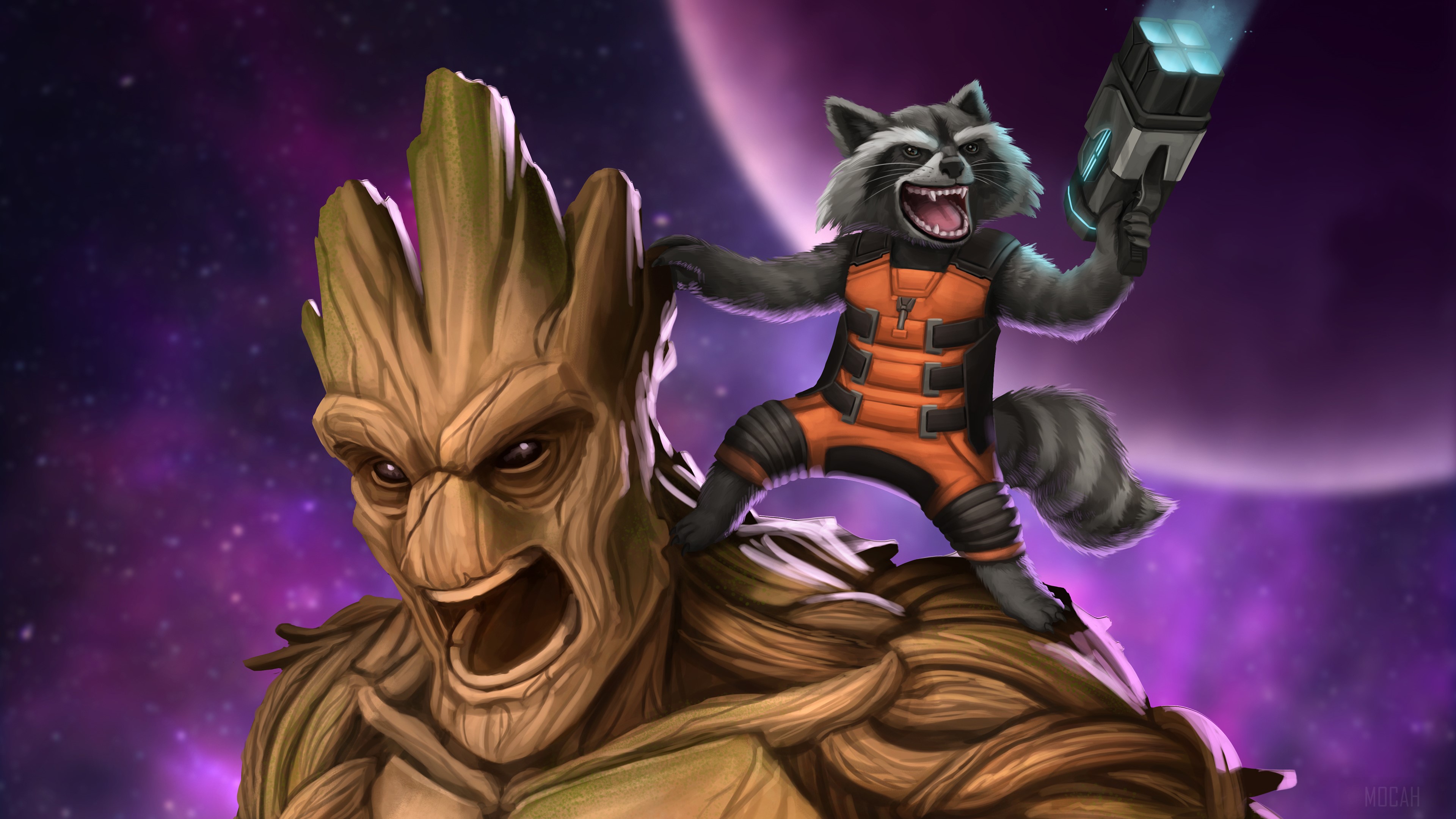 Groot and rocket raccoon artwork k