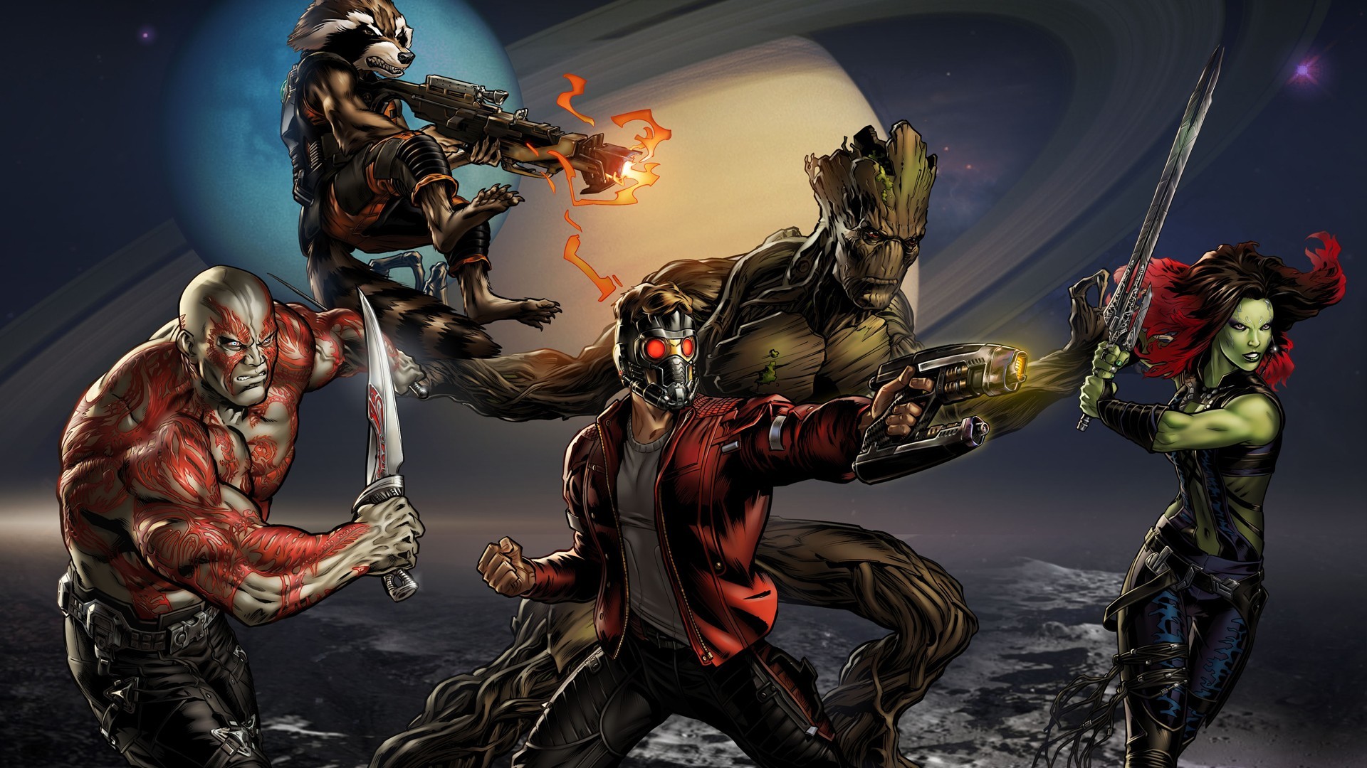 Wallpaper marvel ics gamora guardians of the galaxy groot rocket raccoon star lord drax the destroyer ics screenshot ic book x