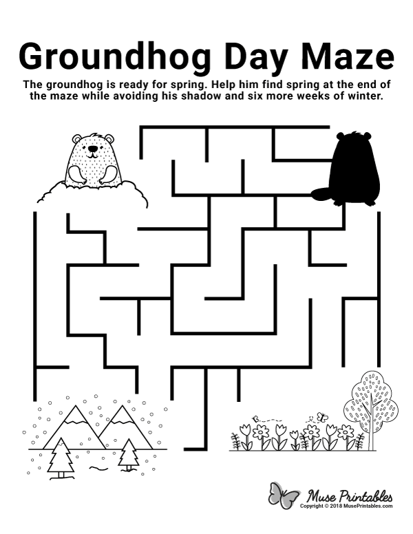 Free printable groundhog day maze